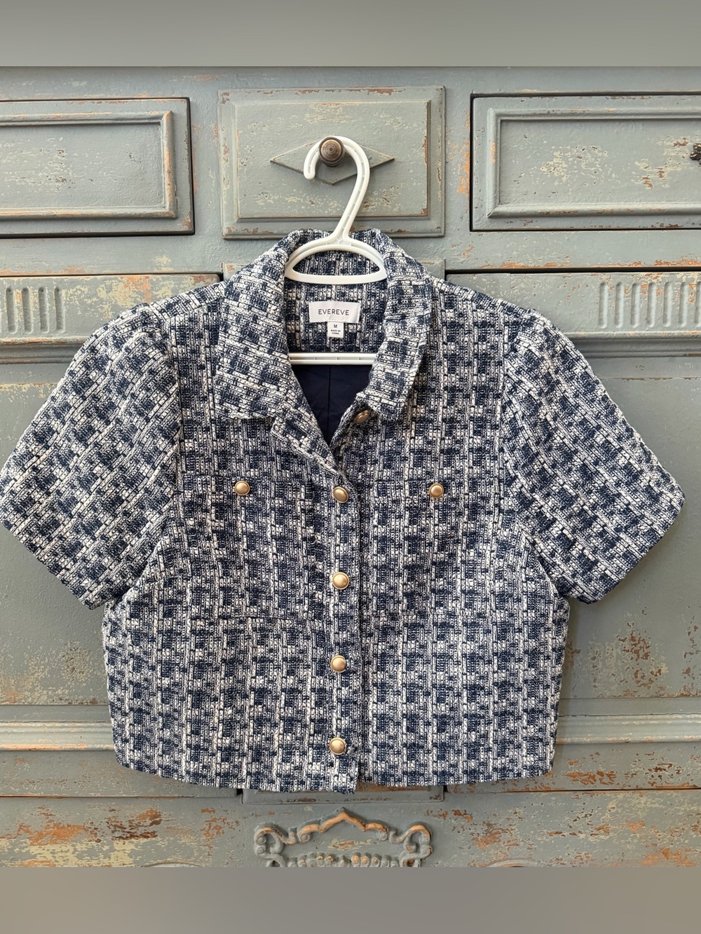Evereve Tweed Short-Sleeve Jacket - Navy/White